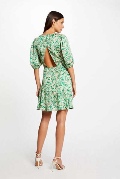 Vestido entallado de satén estampado multico mujer