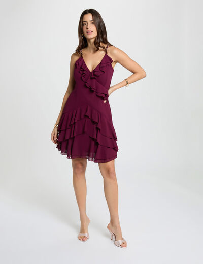 Vestido corto con cuello en V ciruela mujer