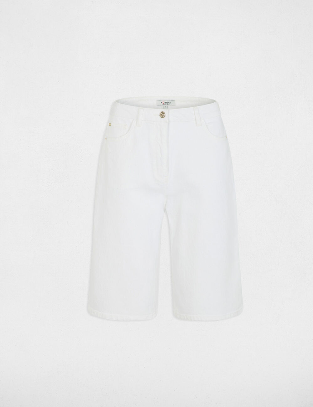 Pantal&oacute;n corto ancho de tiro alto blanco mujer