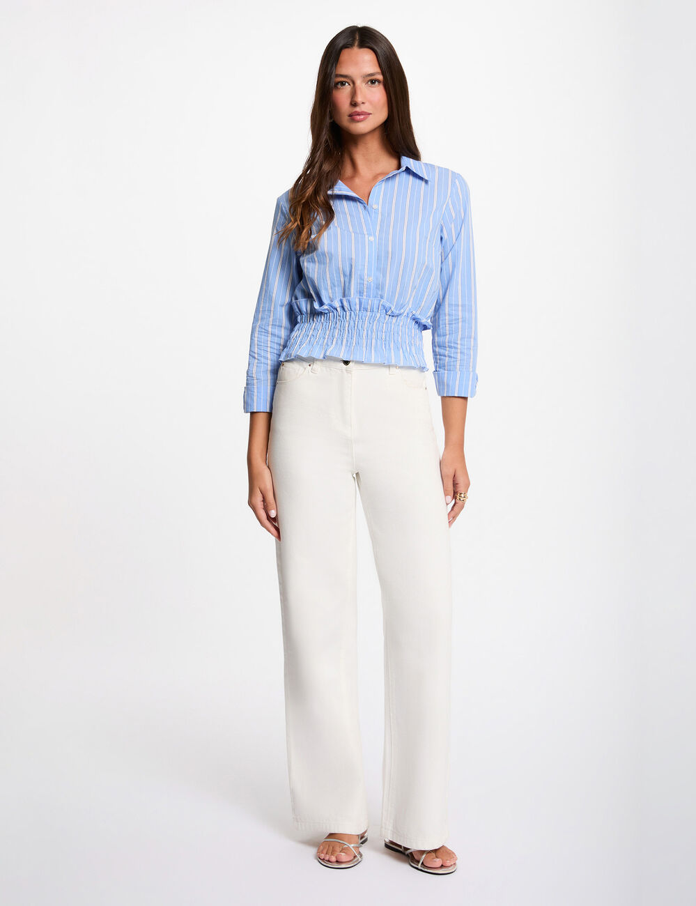 Camisa cropped de rayas azul cielo mujer