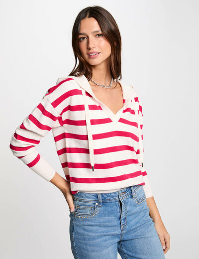 Jersey escote en V y capucha violeta mujer