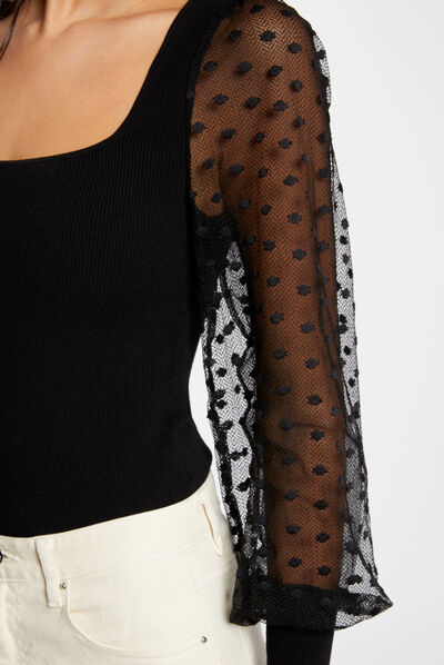 Jersey manga larga con plumeti negro mujer