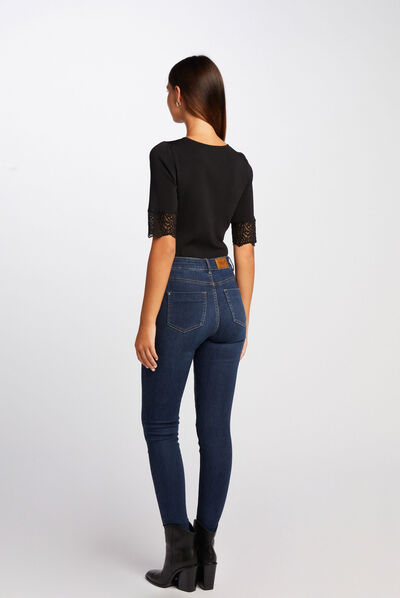 Jersey manga corta con encaje negro mujer