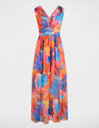 Vestido largo recto estampado multicolor mujer