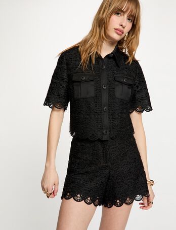 Short encaje pernera ancha negro mujer