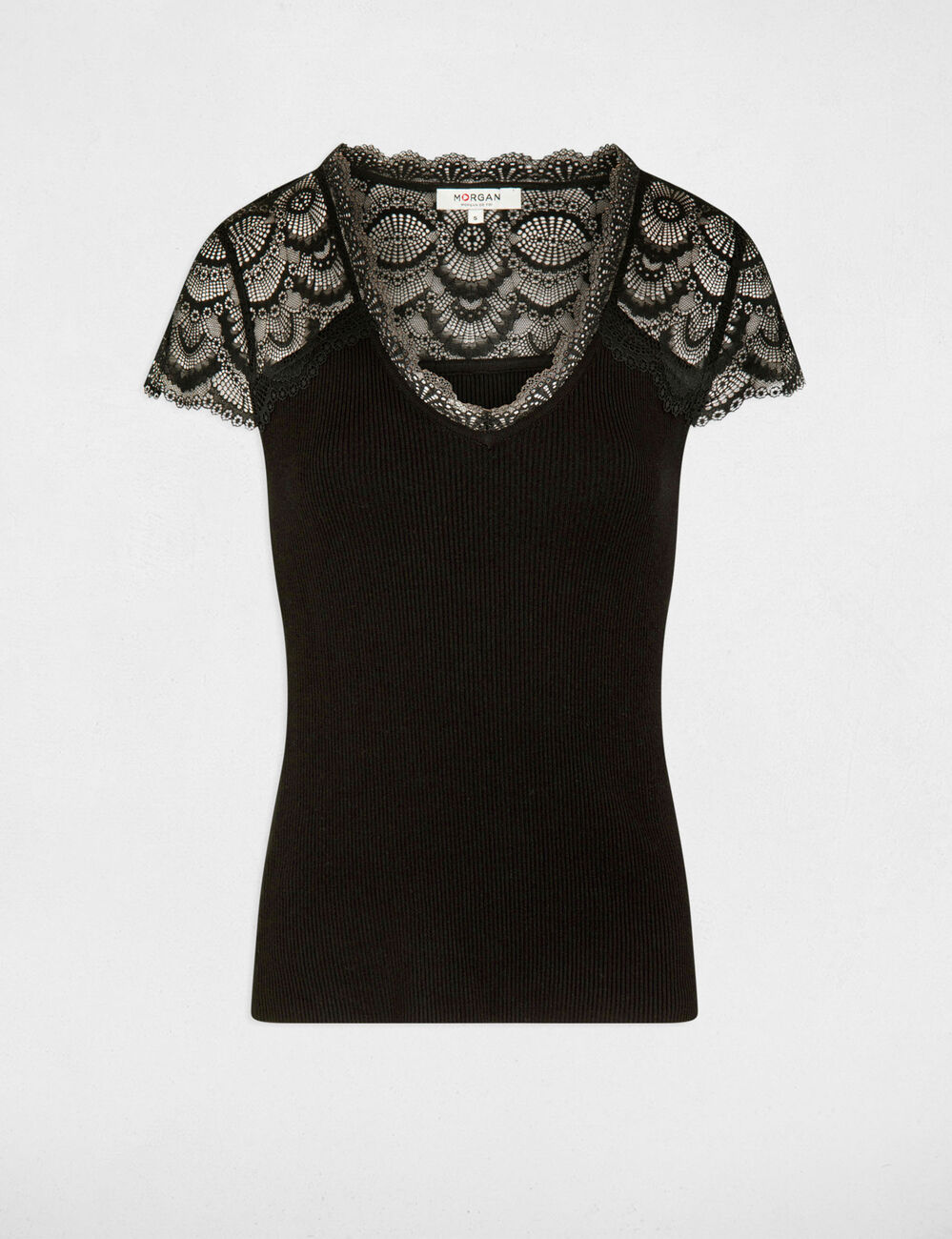 Jersey manga corta encaje negro mujer