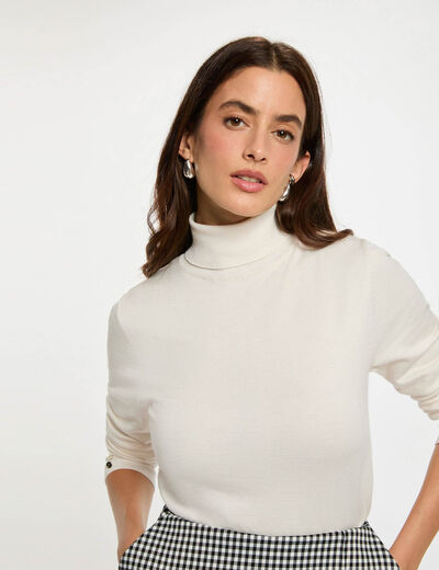 Jersey de cuello alto marfil mujer