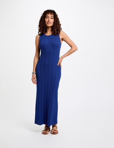 Vestido punto largo ajustado azul eléctrico mujer