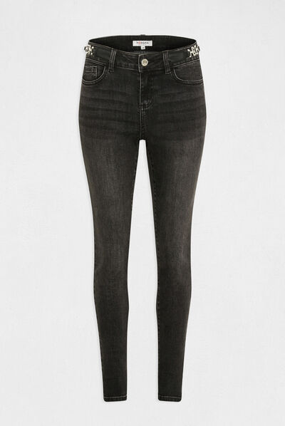 Vaquero skinny con adornos de metal gris moyen mujer