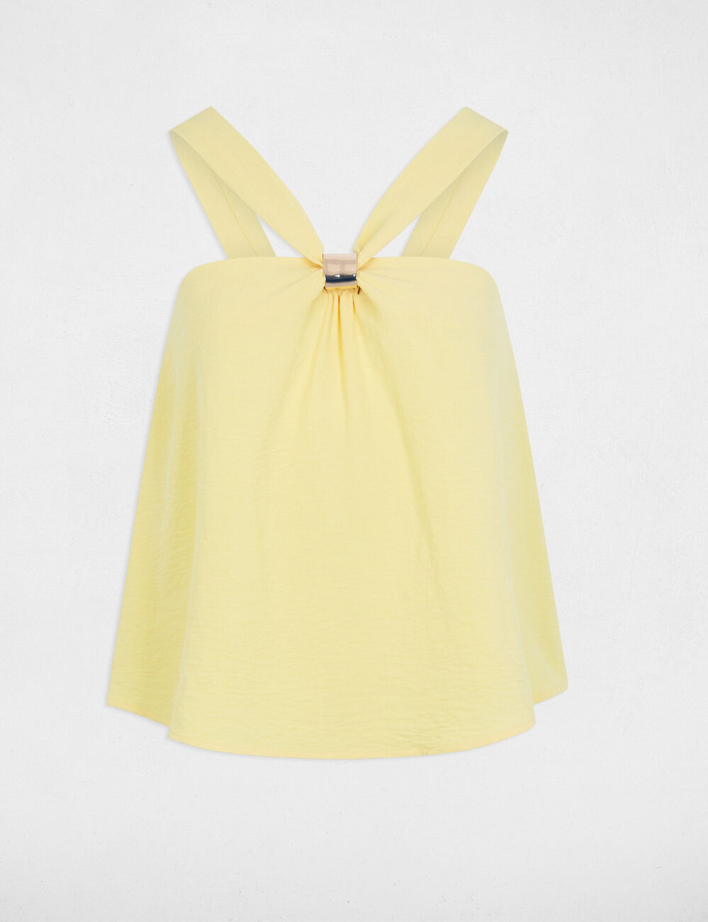 Top plisado con cuello alto amarillo mujer
