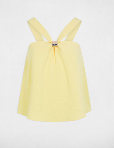 Top plisado con cuello alto amarillo mujer