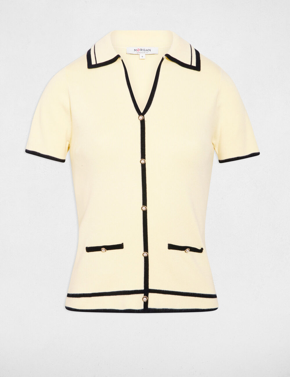 Jersey ajustado de rayas amarillo pastel mujer
