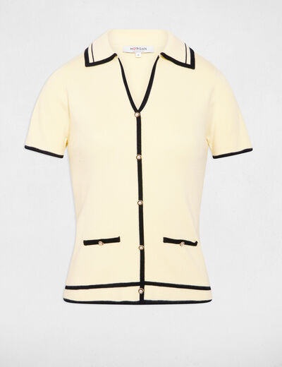 Jersey ajustado de rayas amarillo pastel mujer