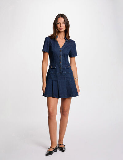 Vestido corto evasé vaquero denim crudo mujer