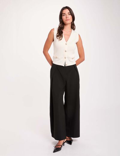 Pantal&oacute;n de talle alto ancho negro mujer