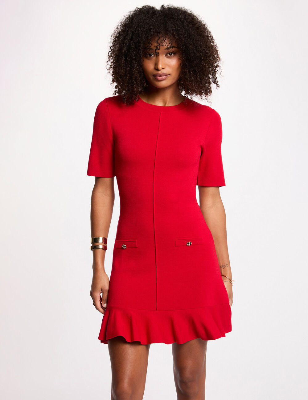Vestido de punto corto ajustado rojo mujer