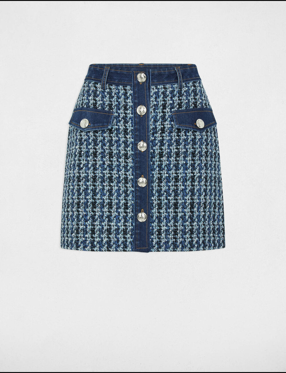 Falda corta de tweed multicolor mujer
