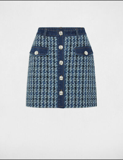 Falda corta de tweed multicolor mujer