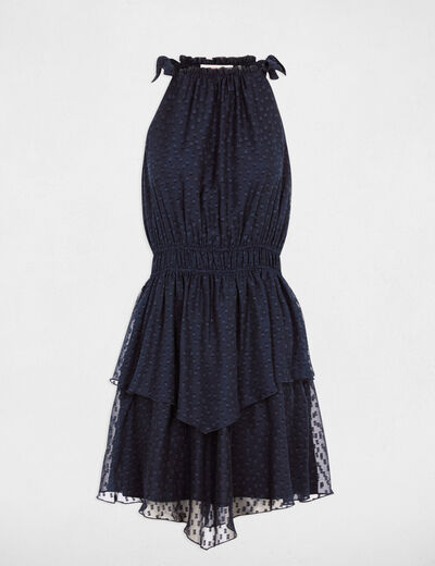 Vestido de gasa con tirantes finos azul marino mujer