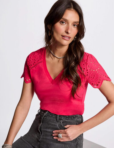 Camiseta manga corta rosado fucsia mujer