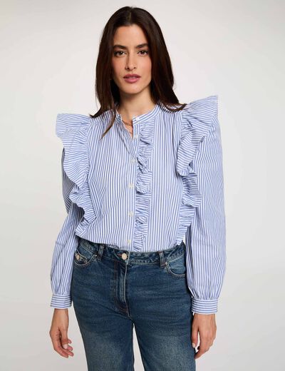 Camisa de rayas con cuello mao azul cielo mujer