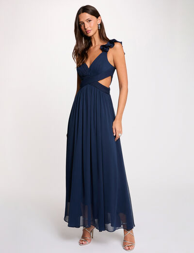 Vestido largo recto holgado azul marino mujer