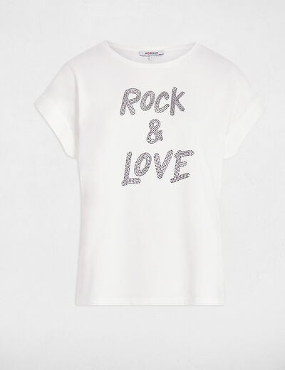 Camiseta corta con strass blanco mujer