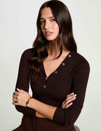 Jersey cuello v fantas&iacute;a marr&oacute;n oscuro mujer