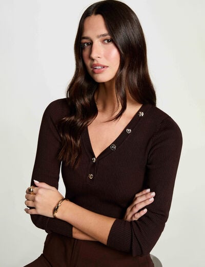 Jersey cuello v fantas&iacute;a marr&oacute;n oscuro mujer