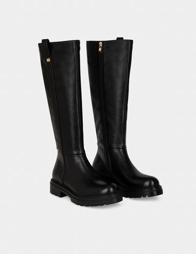 Botas planos con suela gruesa negro mujer