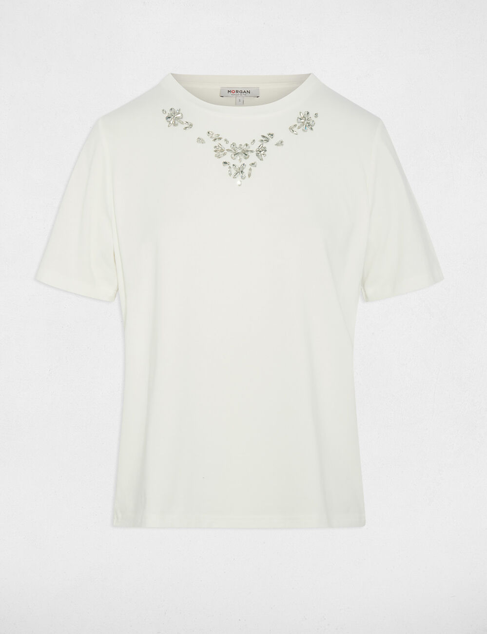 Camiseta de strass manga corta blanco mujer