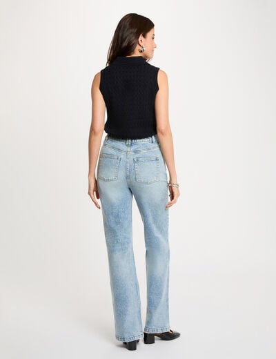 Camiseta sin mangas con cuello vuelto azul marino mujer