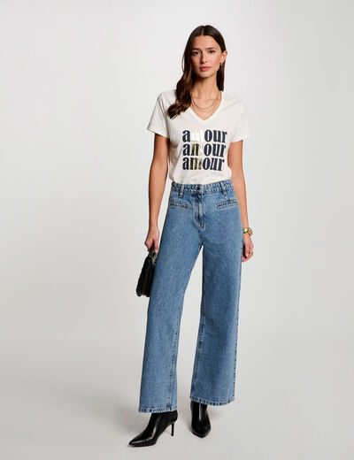 Vaquero de pernera ancha denim doble stone mujer