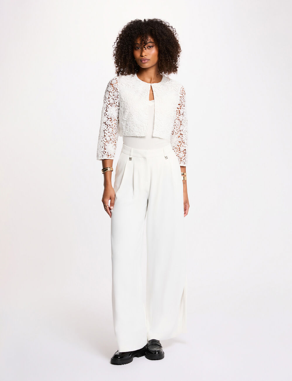 Bolero de encaje entallado blanco mujer