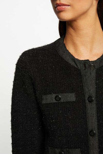 Cárdigan cuello redondo abotonado negro mujer