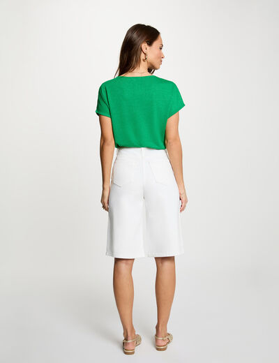 Camiseta cuello v manga corta verde pradera mujer