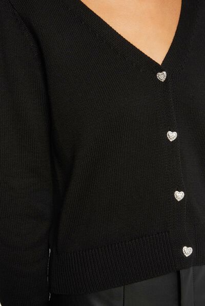 Cárdigan recto abotonado escote en V negro mujer