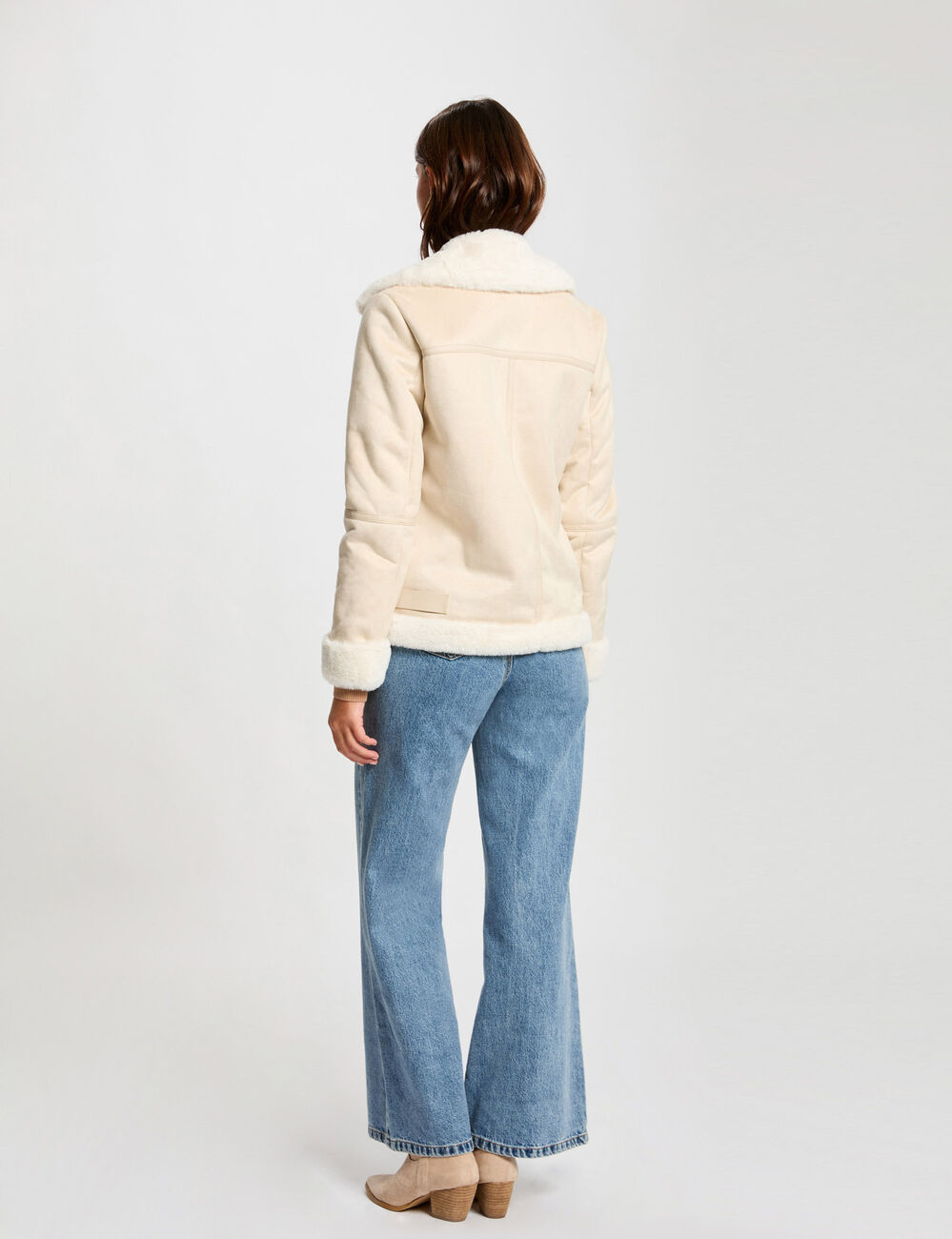 Chaqueta de antelina marfil mujer