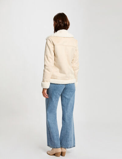 Chaqueta de antelina marfil mujer