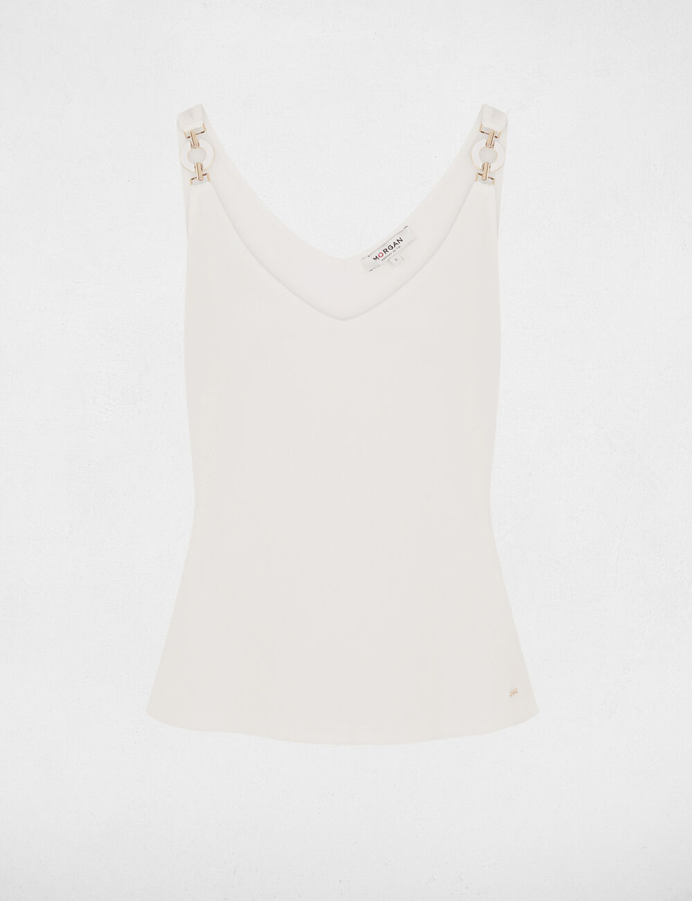 Camiseta ajustada cuello v blanco mujer