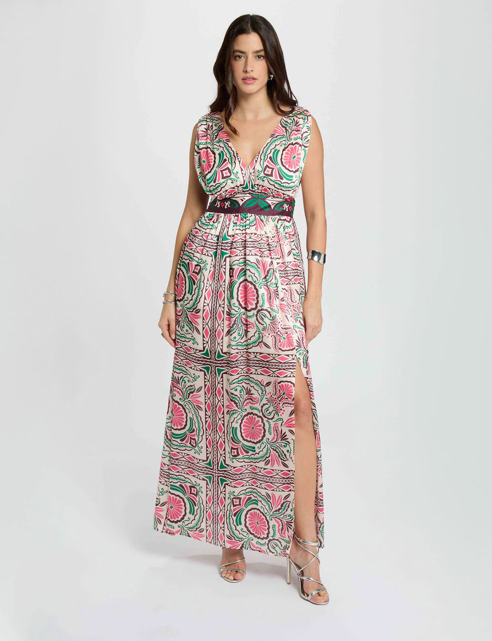Vestido largo ajustado multicolor mujer
