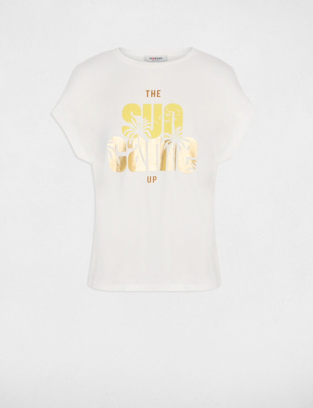 Camiseta cuello redondo manga corta blanco mujer