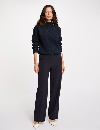Pantalón recto con pinzas azul marino mujer