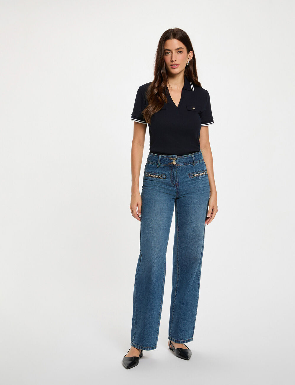 Polo ajustado azul marino mujer