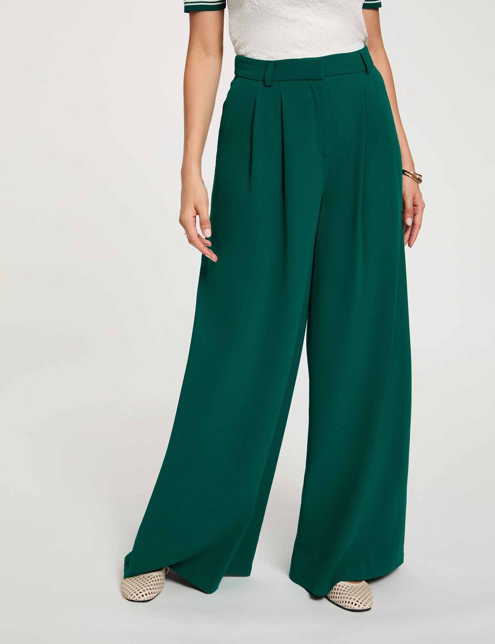 Pantal&oacute;n ancho de tiro alto verde mujer
