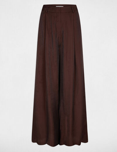 Pantal&oacute;n ancho de tiro alto marr&oacute;n oscuro mujer