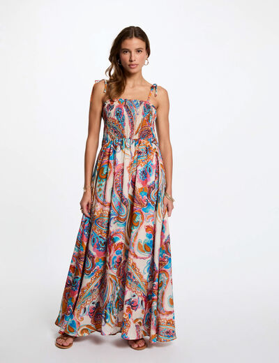 Vestido largo recto estampado multicolor mujer