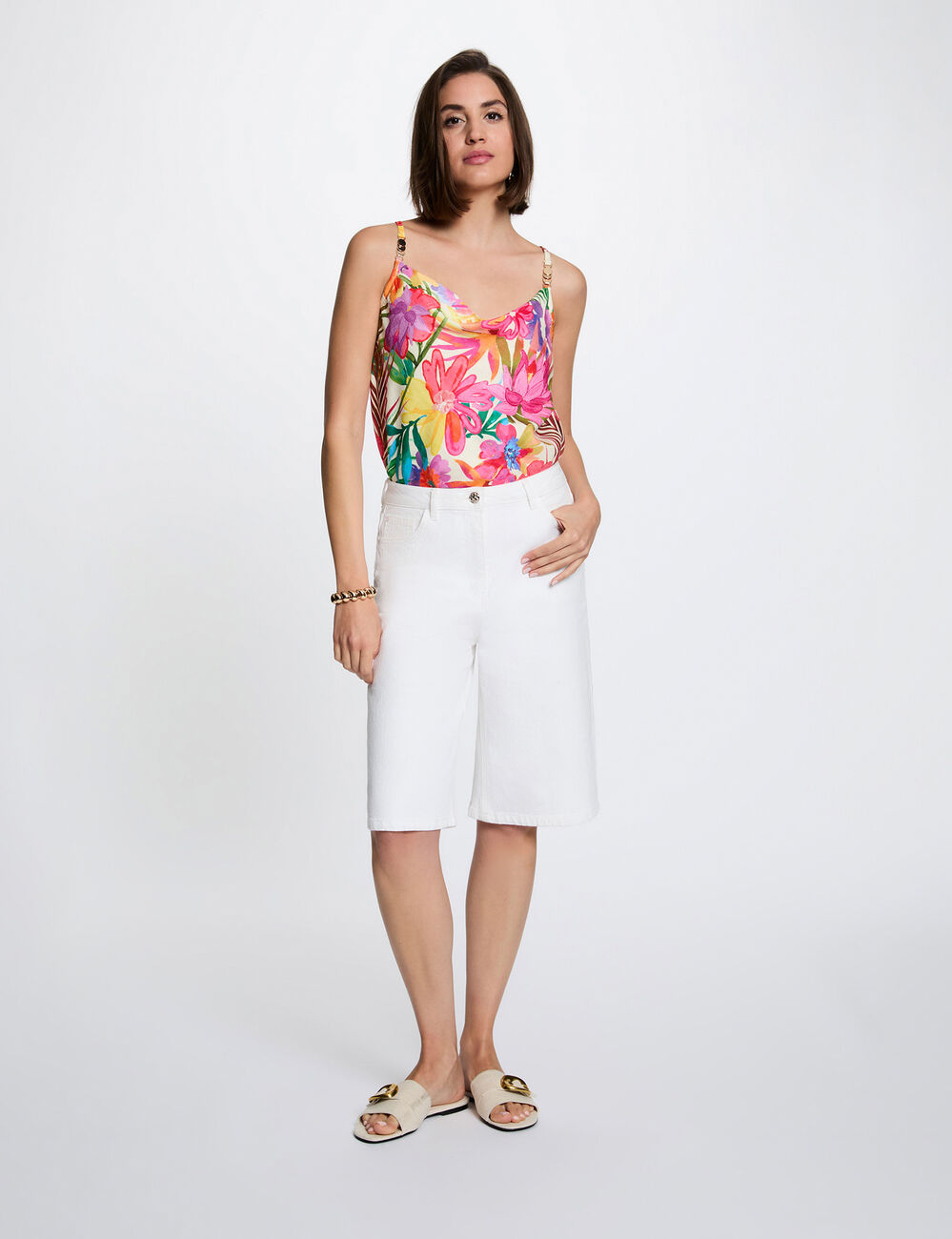 Top satinado con cuello drapeado multicolor mujer