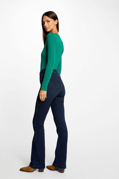 Jersey de manga larga punto fino botones verde mujer