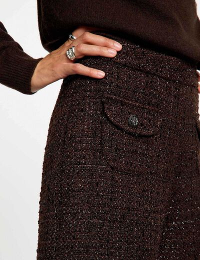 Pantal&oacute;n corto de tweed de tiro alto marr&oacute;n oscuro mujer